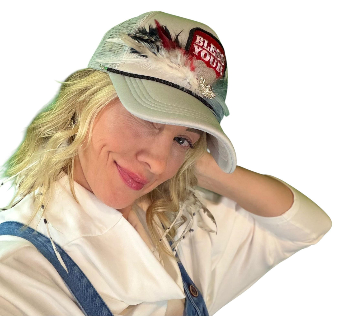 NEW Style Statement “Bless Your Heart” Patchwork Jeweled Trucker Hat