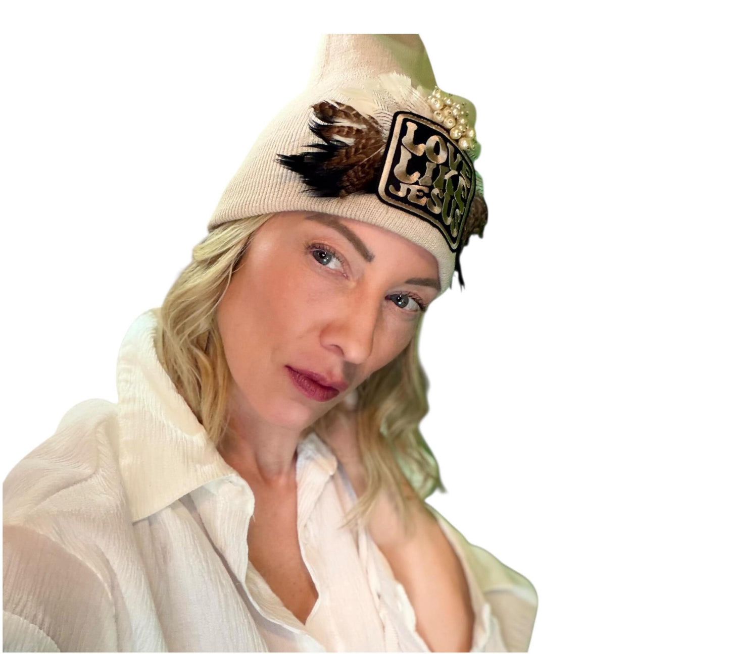 NEW Style Statement “Love Like Jesus” Patchwork Jeweled Fashionable Winter Hat