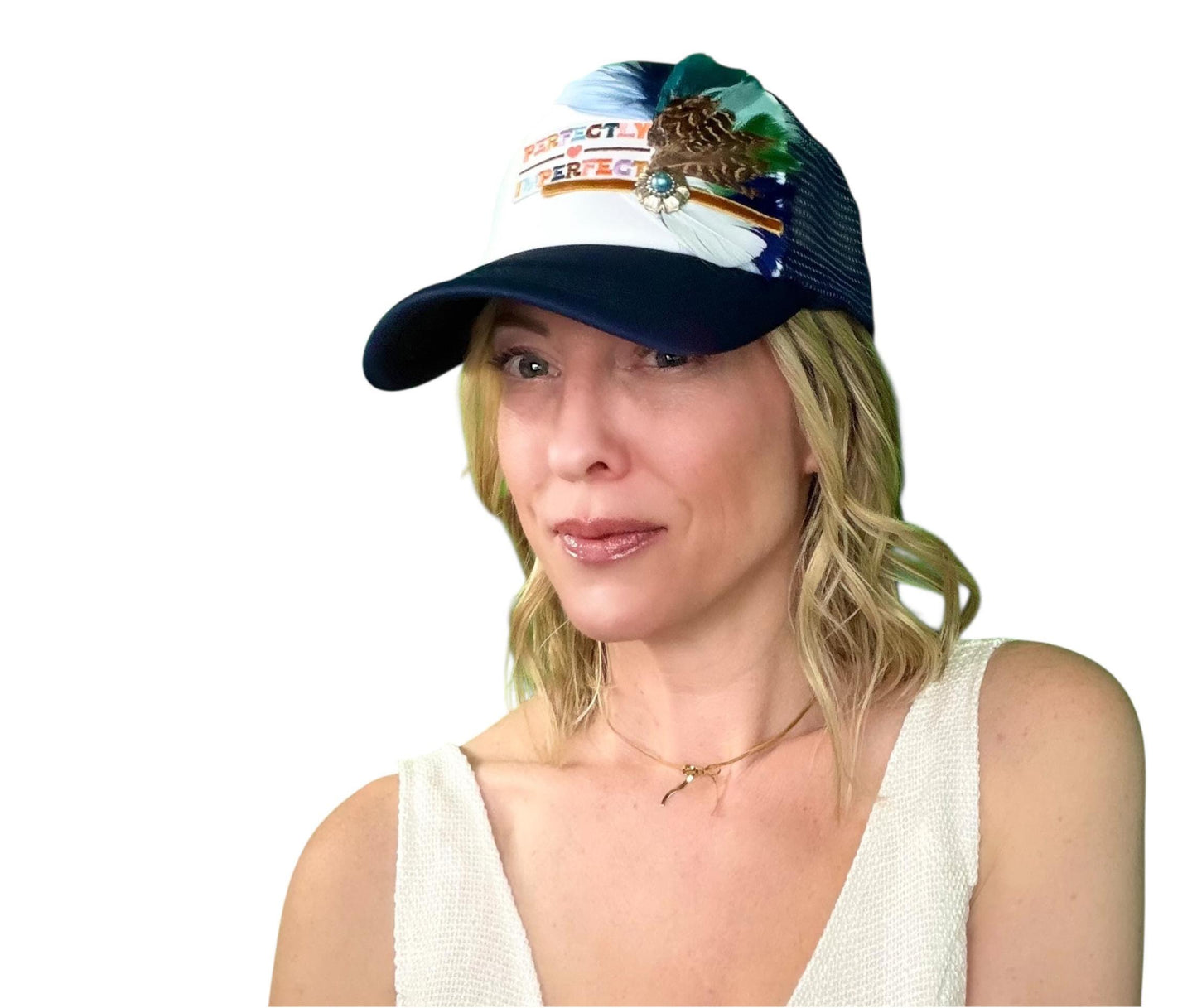 NEW Style Statement “Perfectly Imperfect” Patchwork Jeweled Trucker Hat