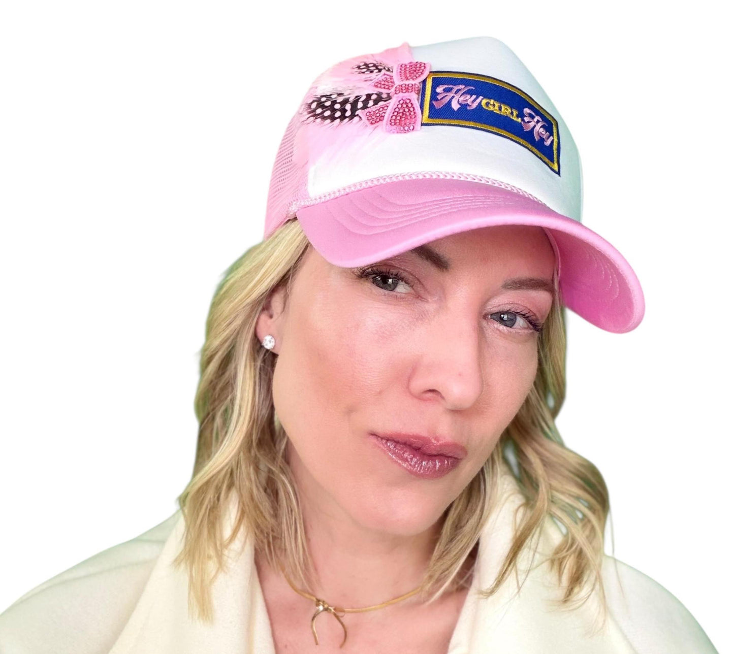 NEW Style Statement “Hey GIRL Hey” Patchwork Jeweled Trucker Hat
