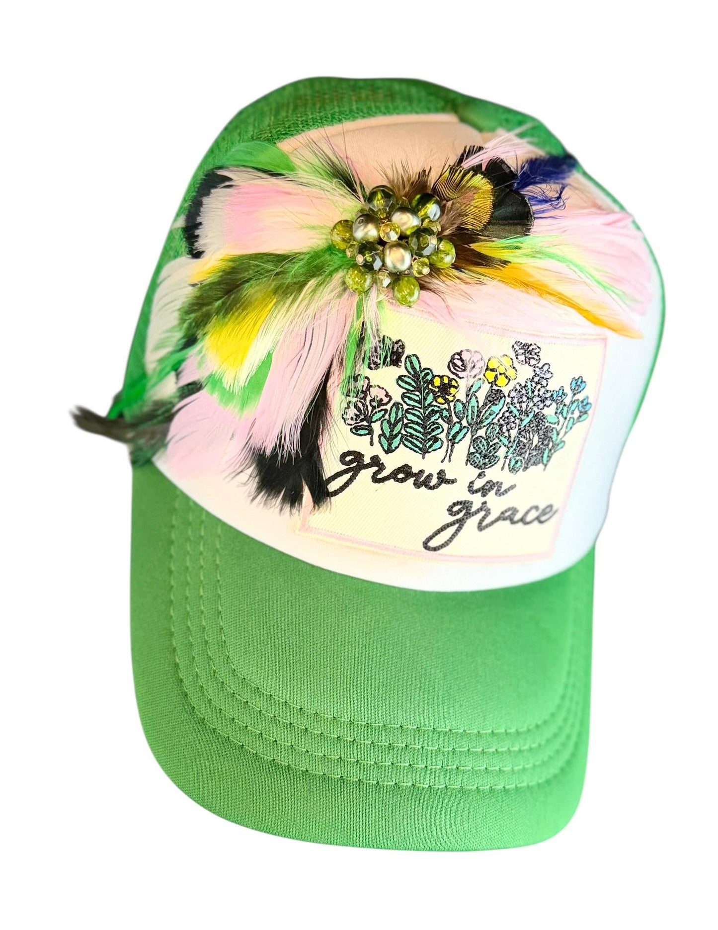 Grow In Grace Statement Patchwork Adorned Avant-Garde Fashionable Trucker Hat
