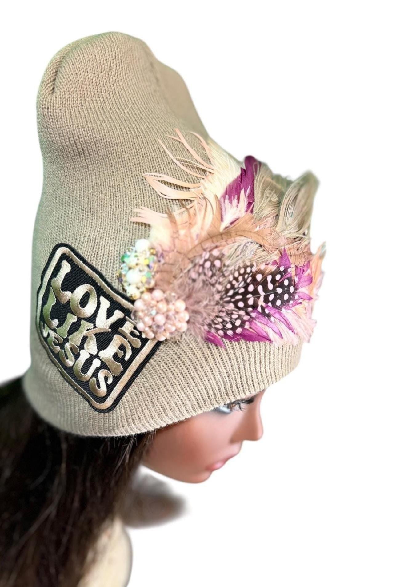 NEW Style Statement “Love Like JESUS” Patchwork Jeweled Designer Winter Hat