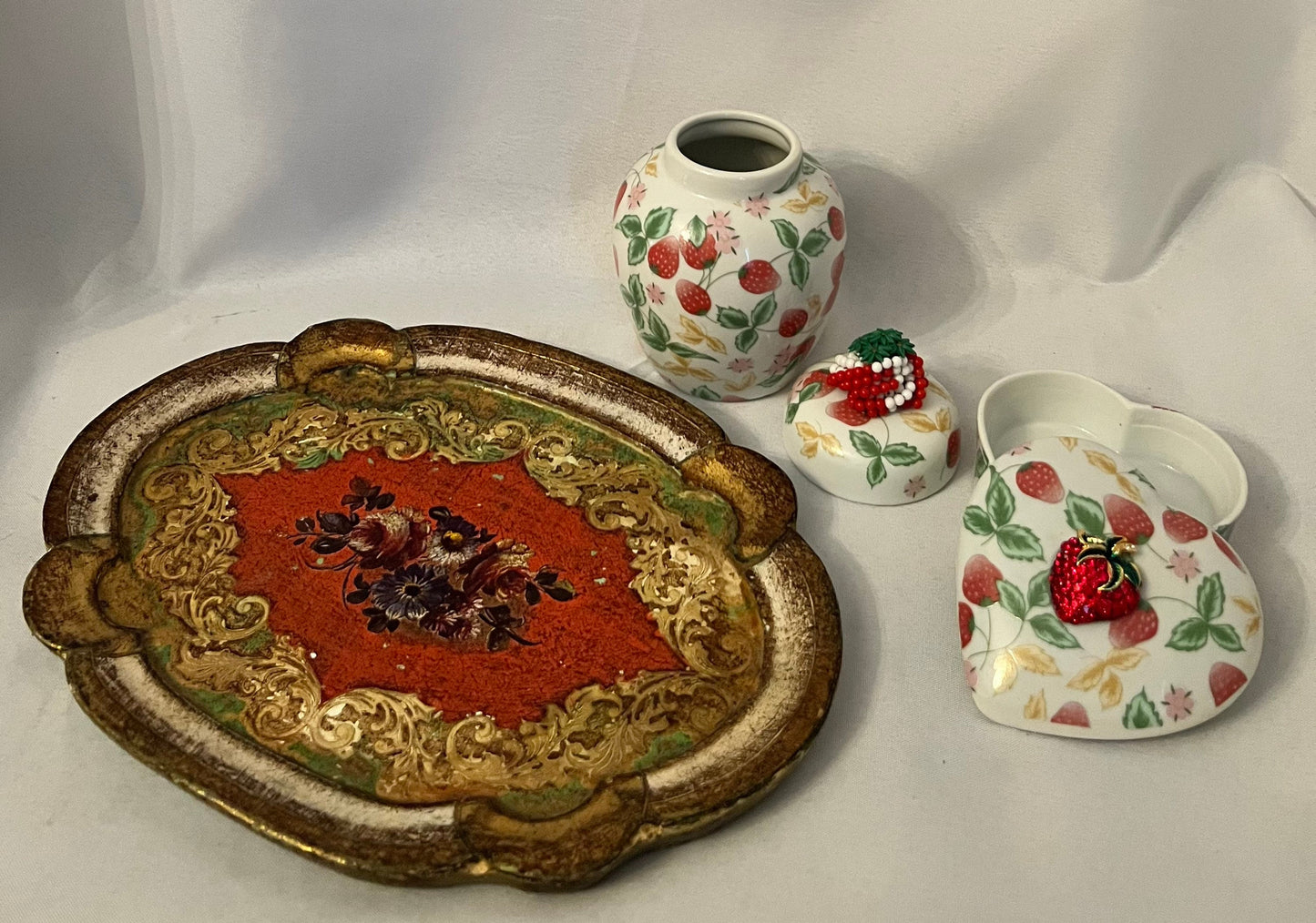 Strawberry Porcelain Ginger Jar & Heart Trinket Dish
