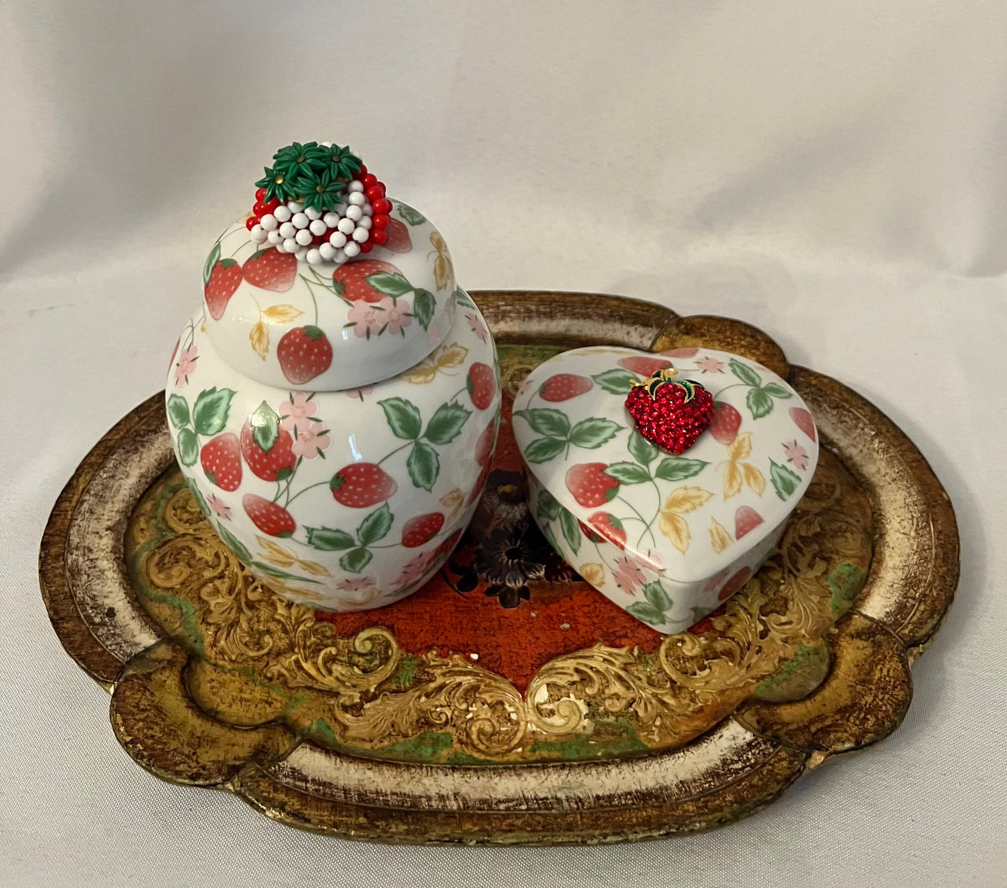 Strawberry Porcelain Ginger Jar & Heart Trinket Dish