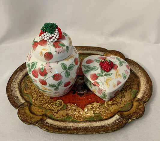 Strawberry Porcelain Ginger Jar & Heart Trinket Dish