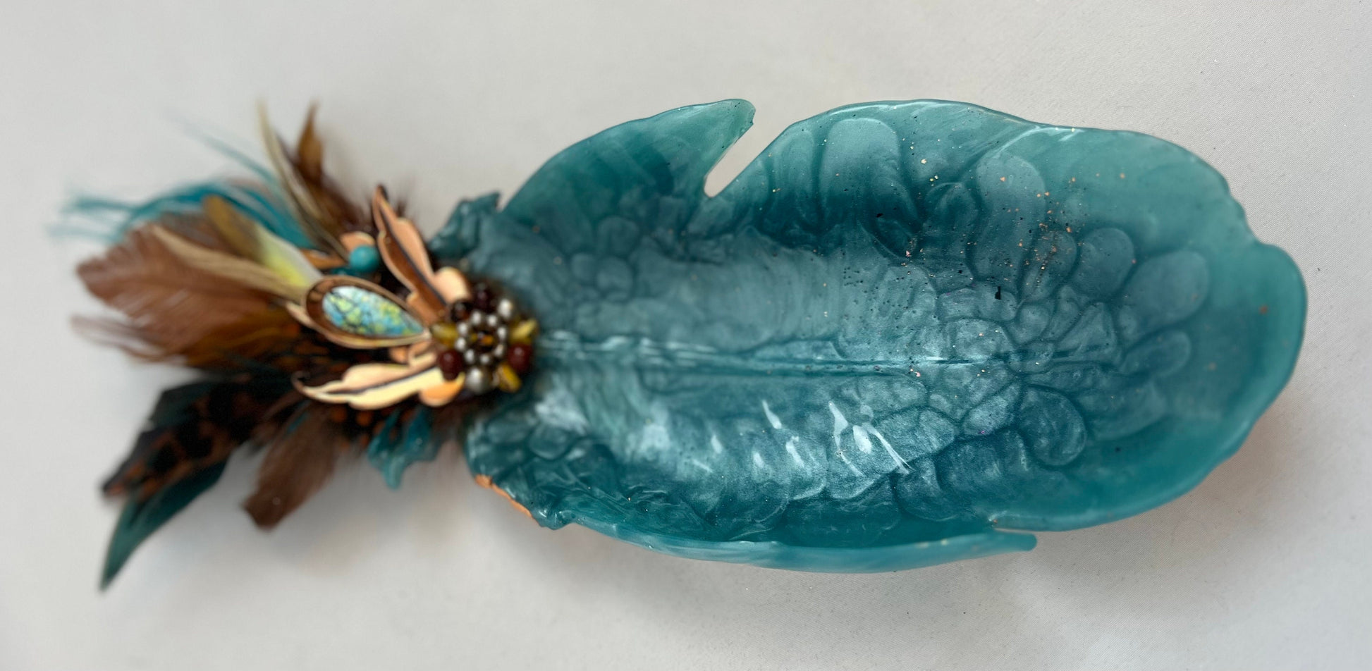 Embellished Vintage Jeweled Peacock Trinket Dish