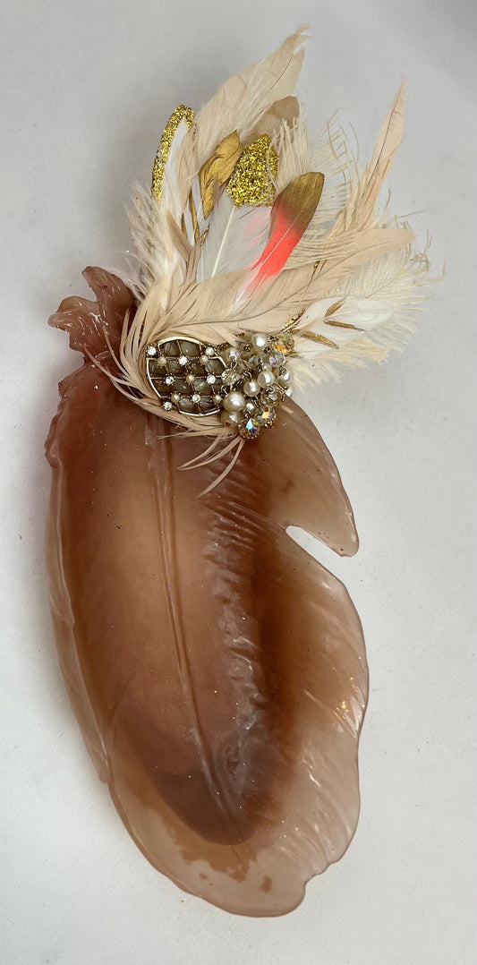 Vintage Jeweled Peacock Feather Dish for Jewelry, Trinkets, and Keys