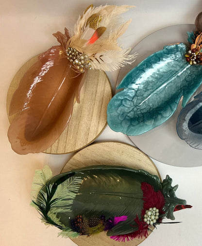 Vintage Jeweled Peacock Feather Dish for Jewelry, Trinkets, and Keys