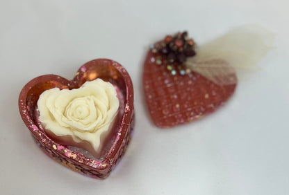 Heart Shaped Storage Container w/Heart Lotion Bar - Jewelry Keepsake Box