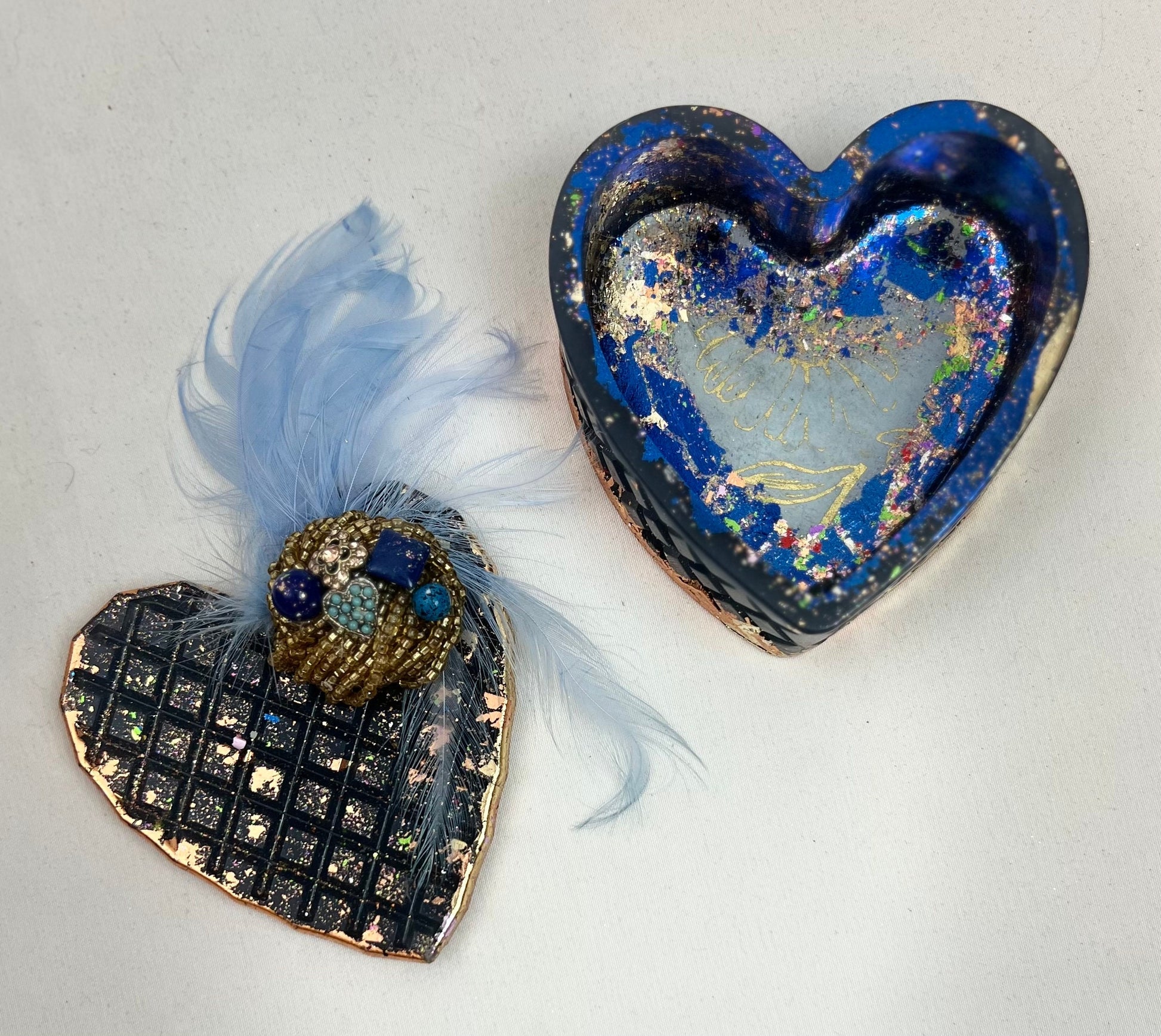 Handmade Vintage Jeweled Multipurpose Reusable Heart Shaped Trinket Storage Container - Jewelry Keepsake Box