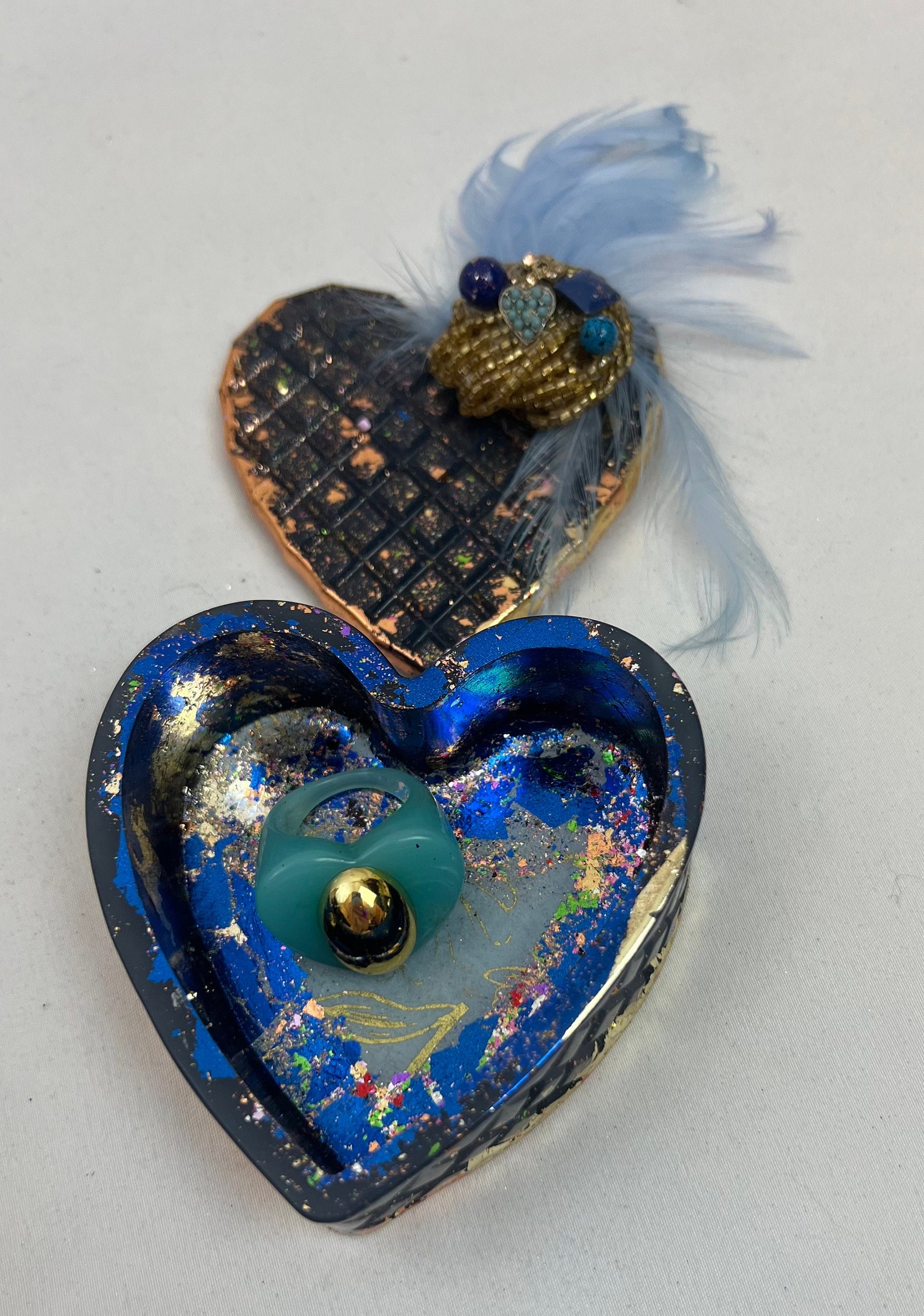 Handmade Vintage Jeweled Multipurpose Reusable Heart Shaped Trinket Storage Container - Jewelry Keepsake Box