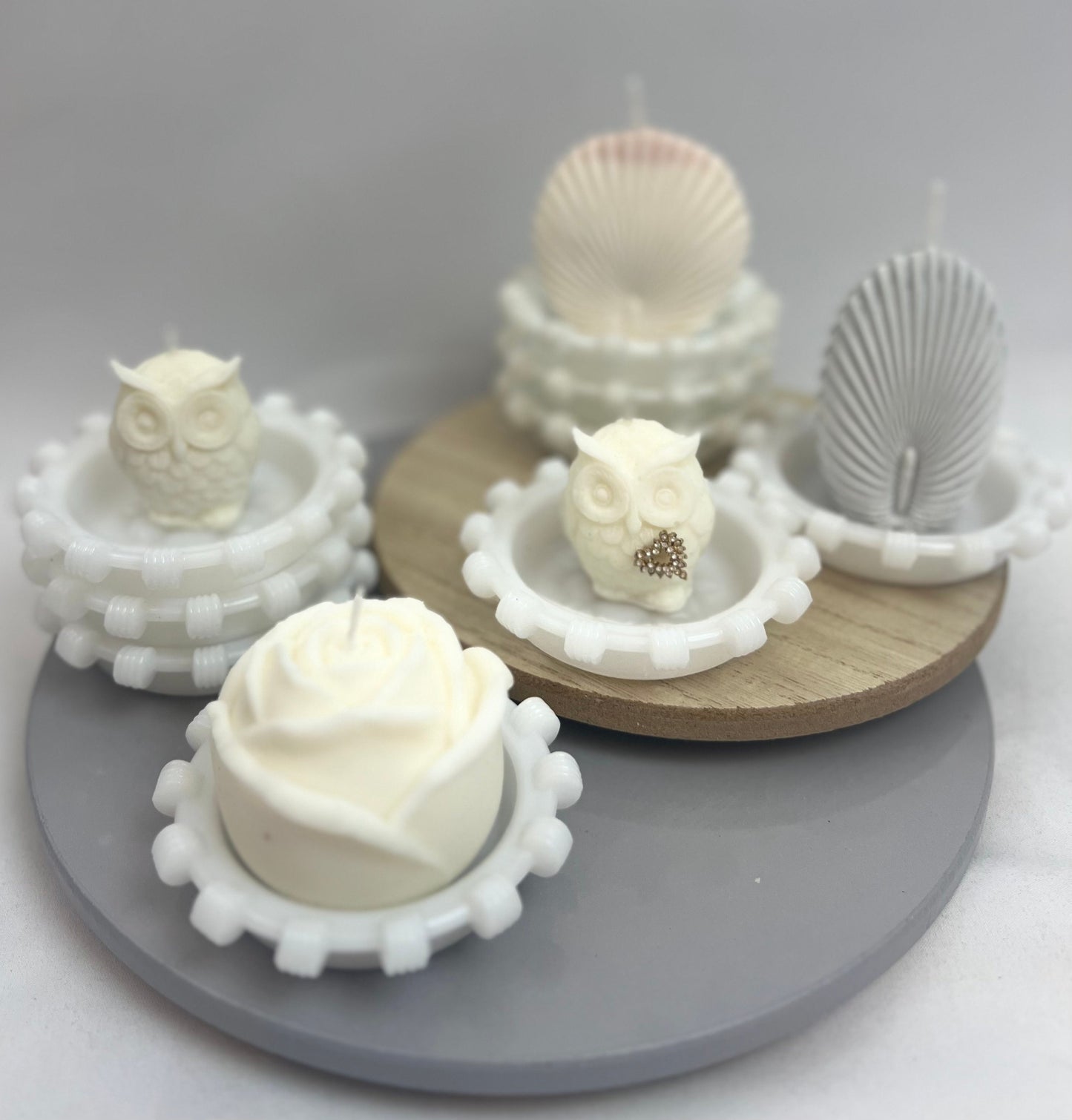 Pinwheel Design Milk Glass Coasters