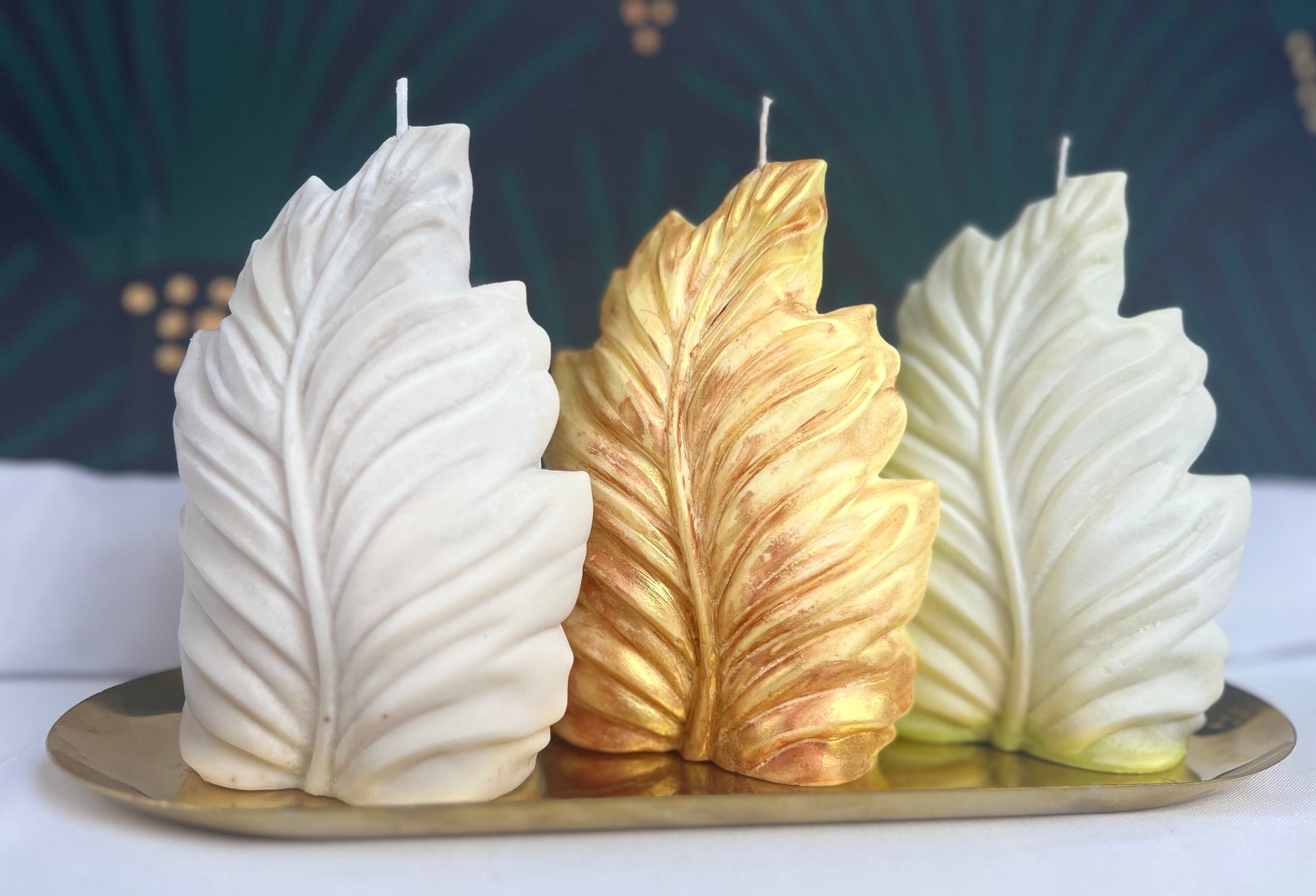 BoHo Vibes Shell Fern Leaf Feather Sculpture Candles