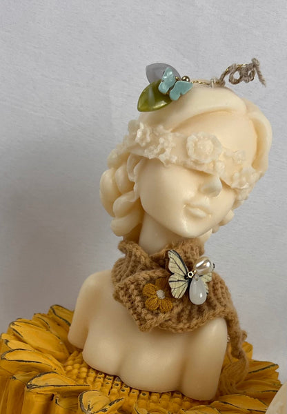 Blindfolded Sunflower Woman Sculptural Candle
