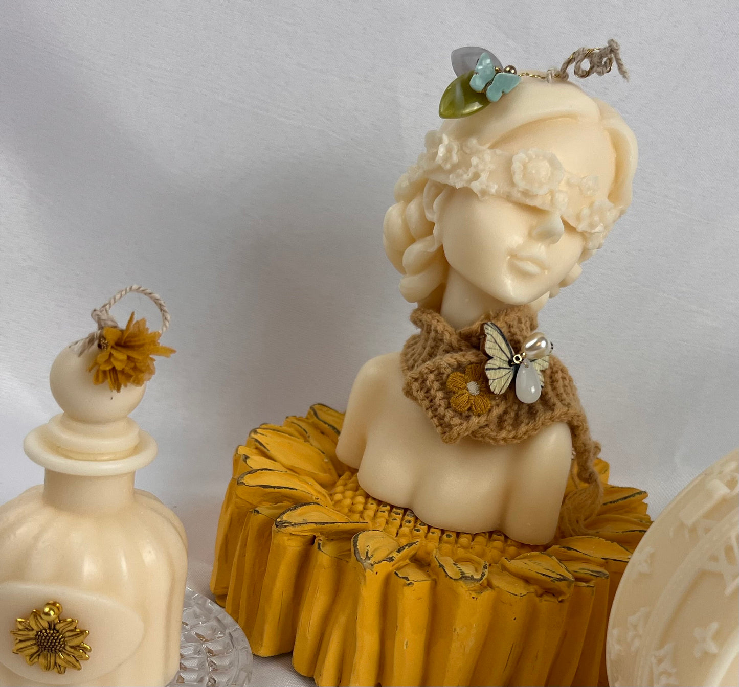 Blindfolded Sunflower Woman Sculptural Candle