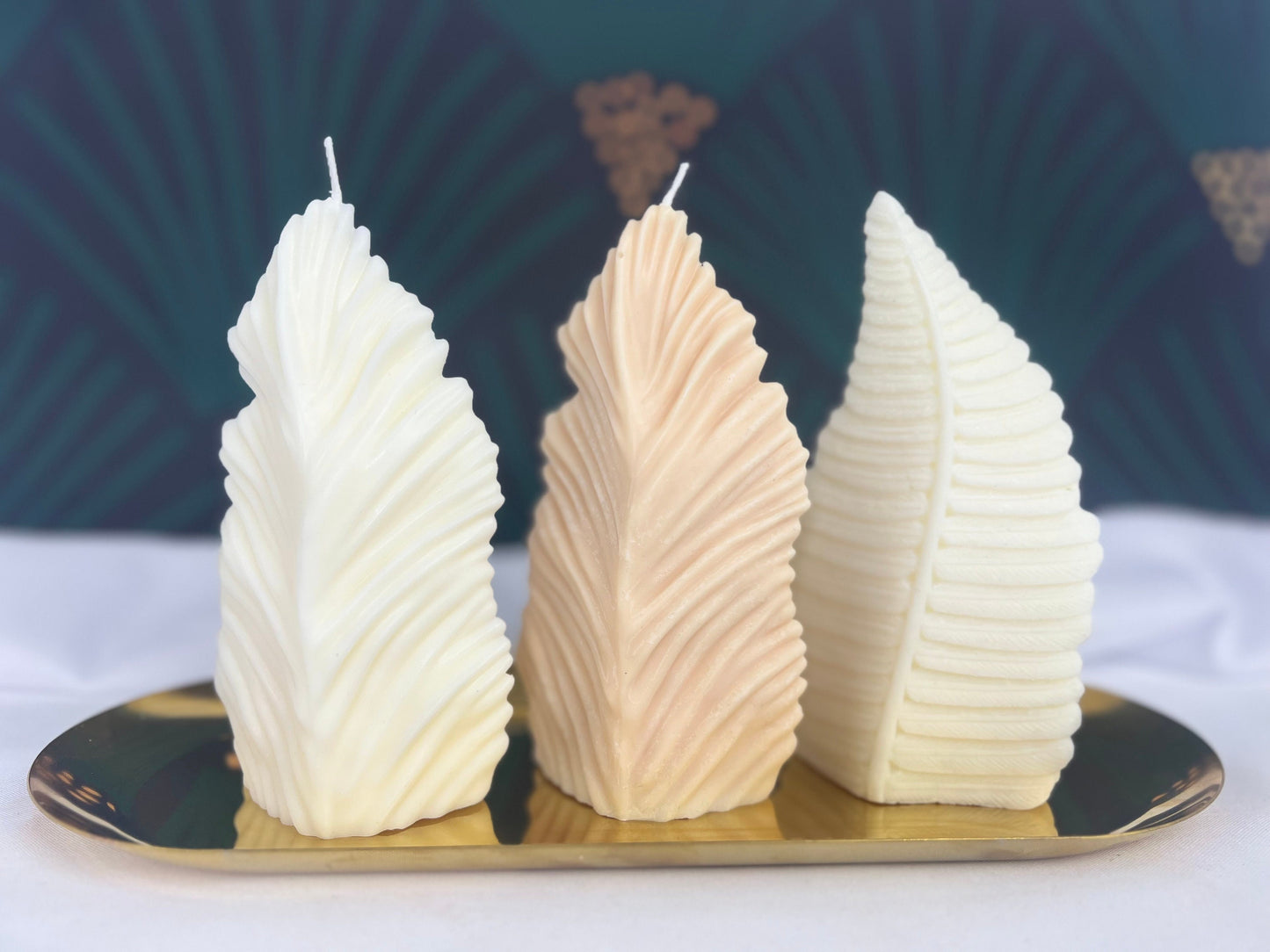 BoHo Vibes Shell Fern Leaf Feather Sculpture Candles
