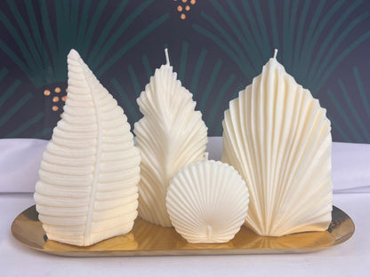 BoHo Vibes Shell Fern Leaf Feather Sculpture Candles
