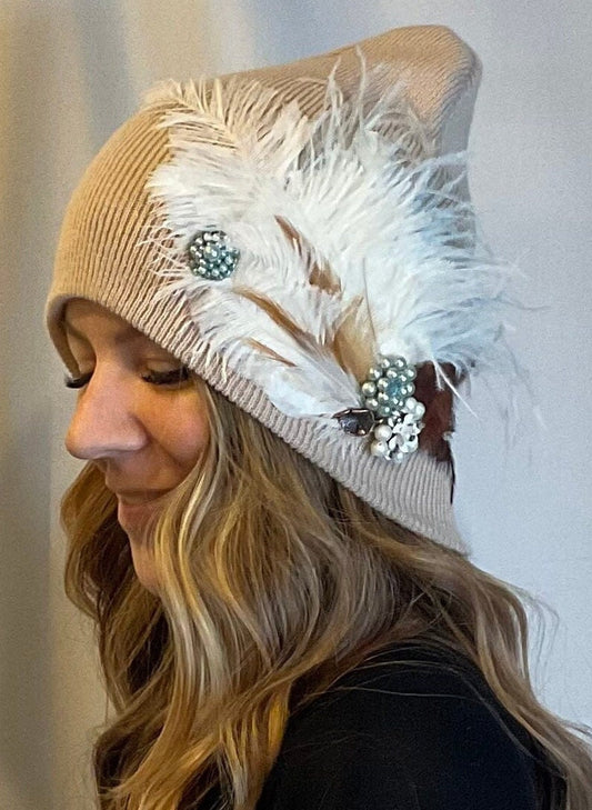 NEUTRAL Collection - Unique Feathered Flapper Fashionable Sparkly Winter Accessory