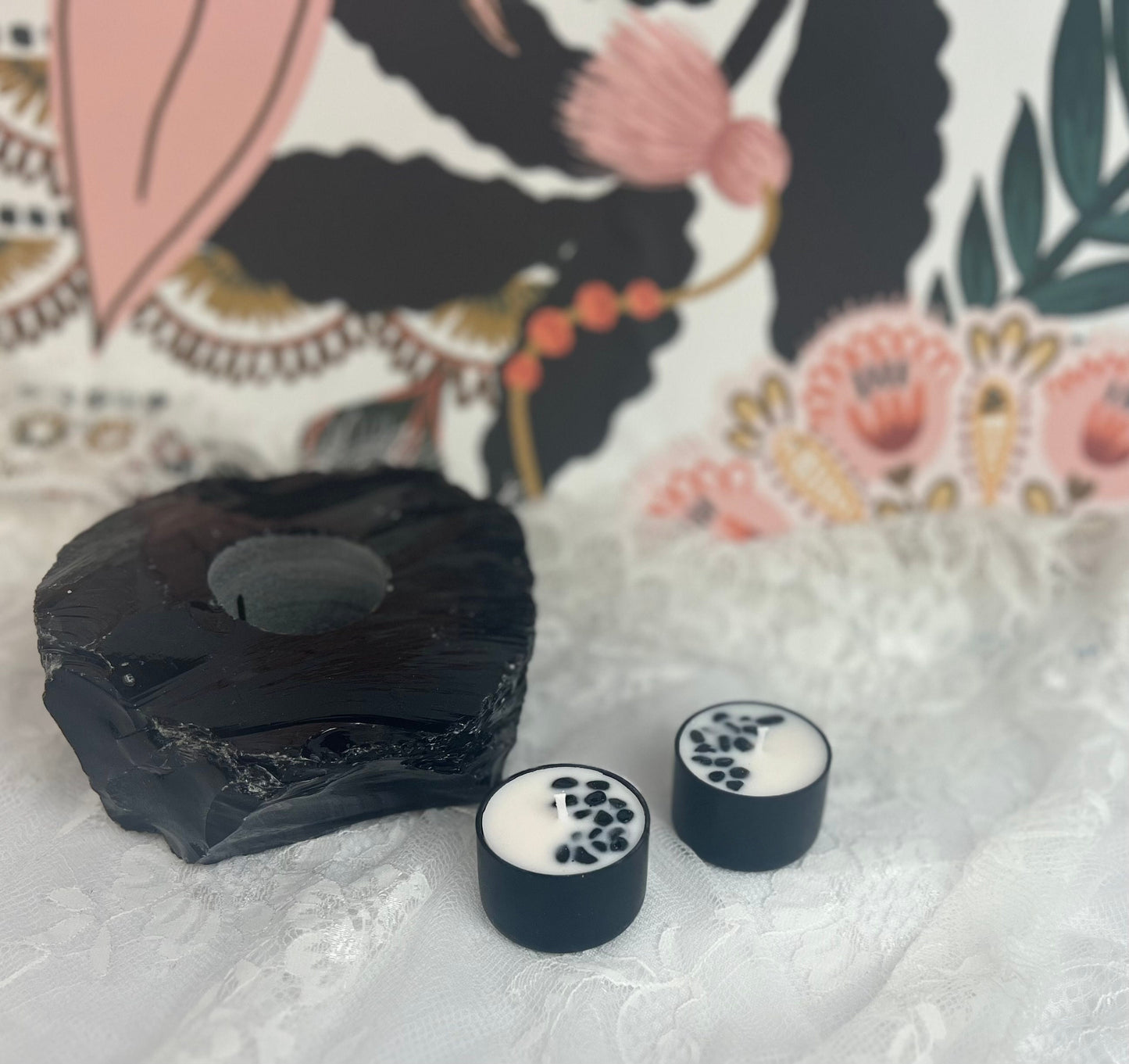 Black Obsidian Crystal Candle Holder