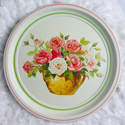 Floral Metal Tray with 6 Coasters