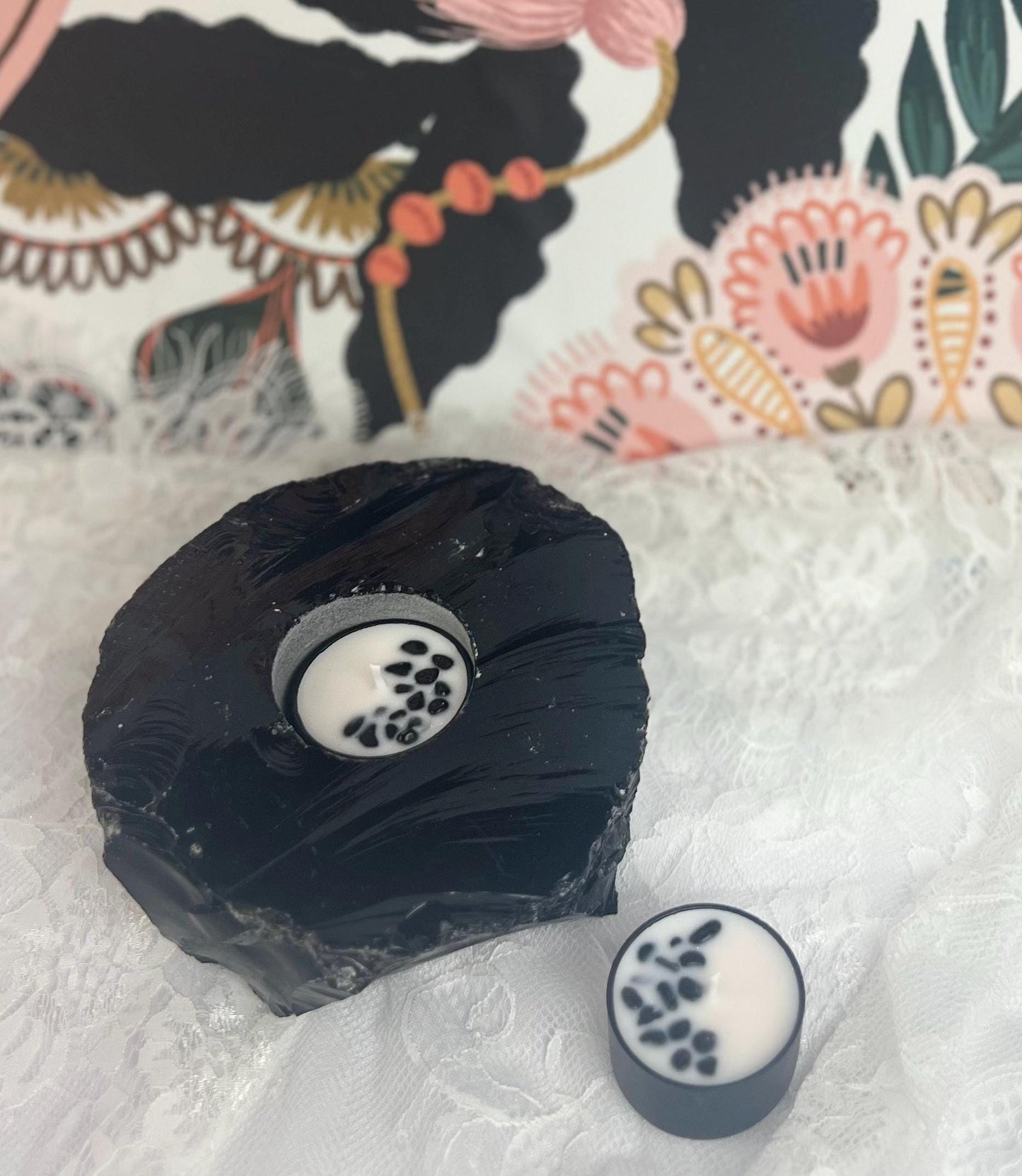 Black Obsidian Crystal Candle Holder