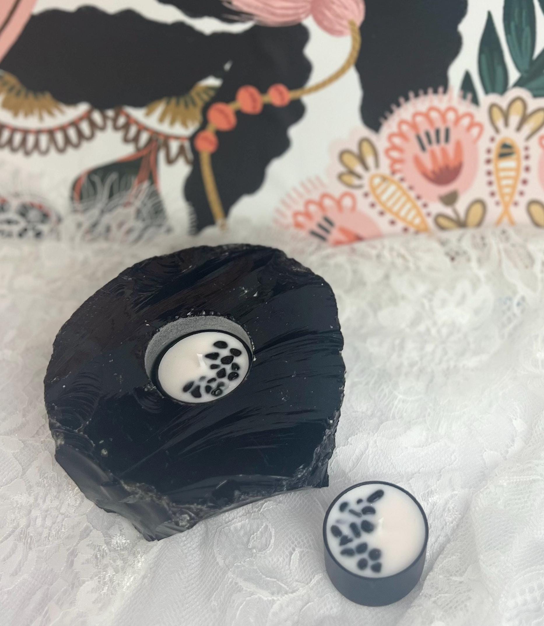 Black Obsidian Crystal Candle Holder
