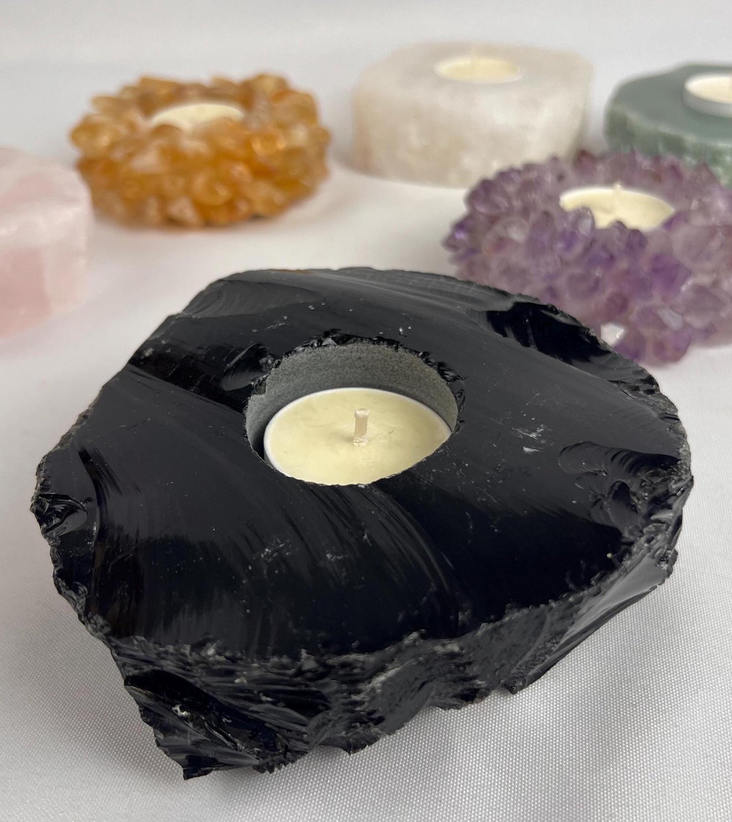 Black Obsidian Crystal Candle Holder