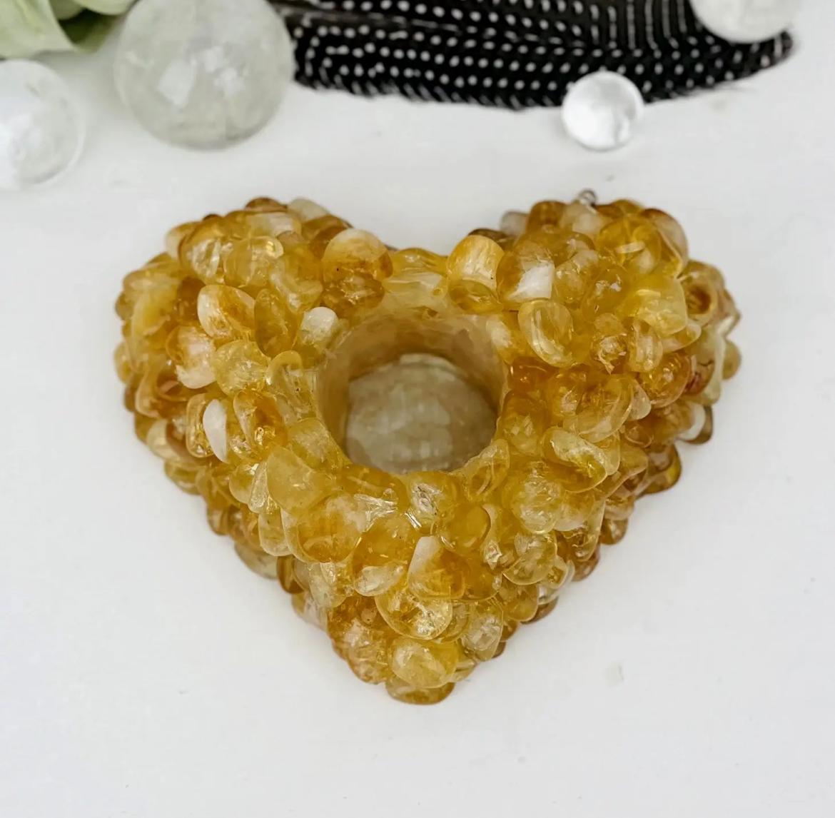 Citrine Tumbled Heart Crystal Candle Holder