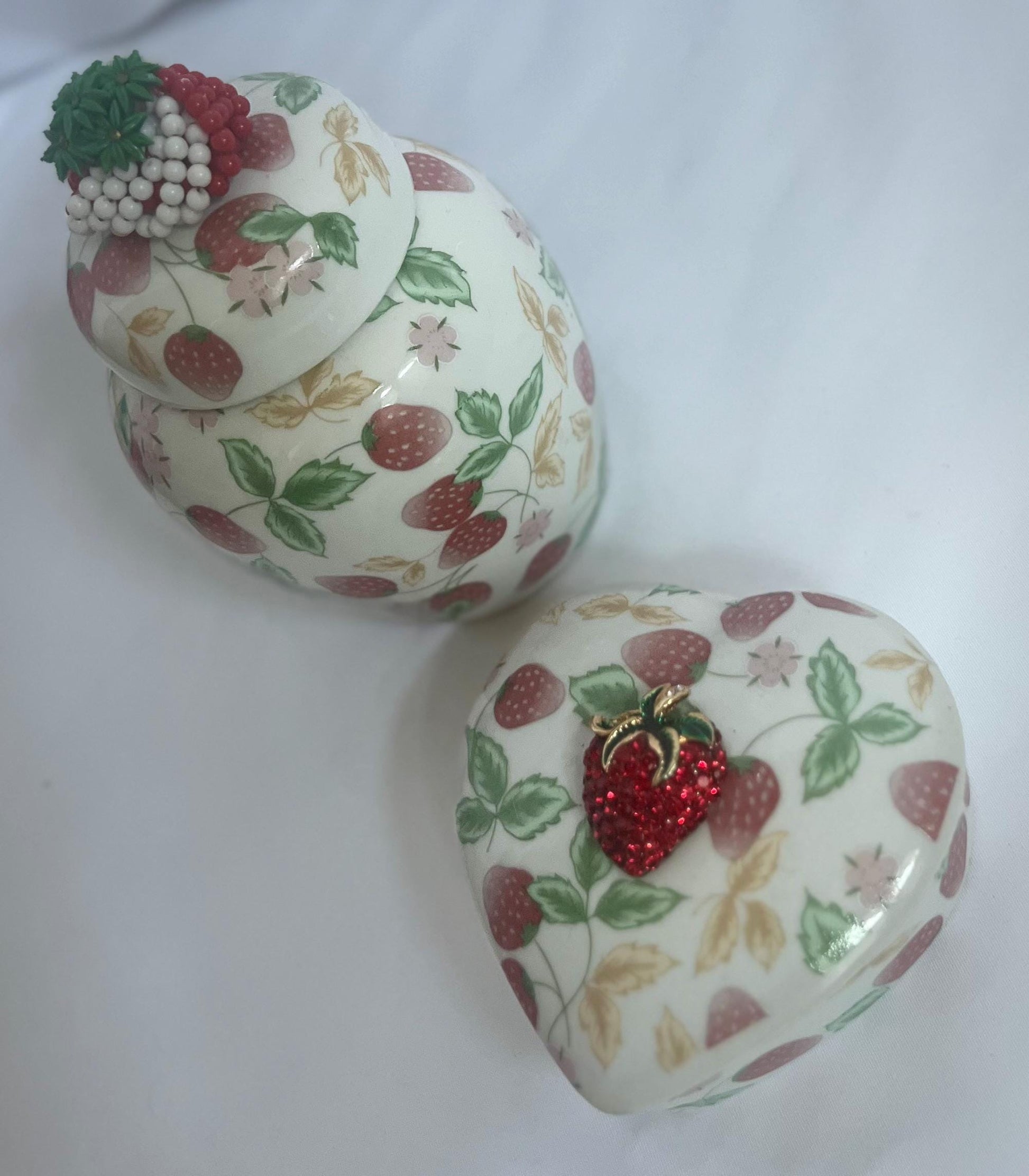 Strawberry Porcelain Ginger Jar & Heart Trinket Dish
