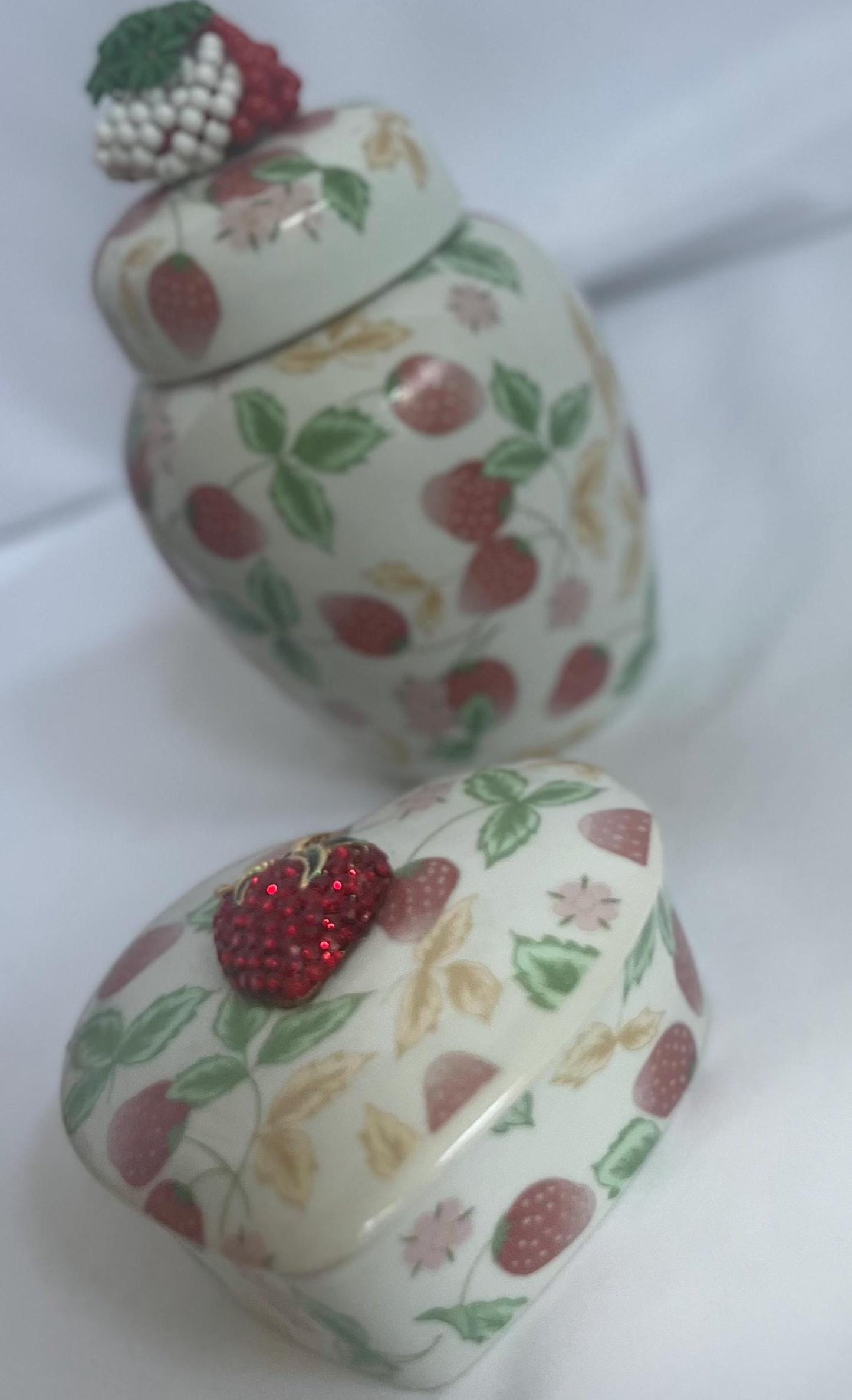 Strawberry Porcelain Ginger Jar & Heart Trinket Dish
