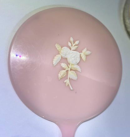 Lucite Handled Floral Vanity Plastic Handheld Mirrors