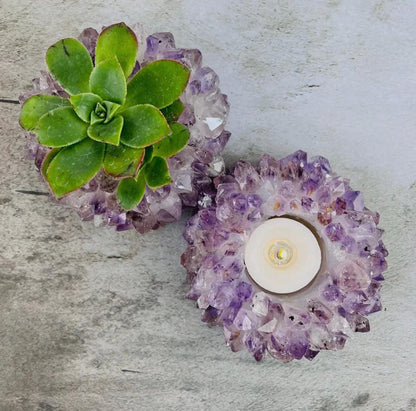 Purple Amethyst Crystal Candle Holder