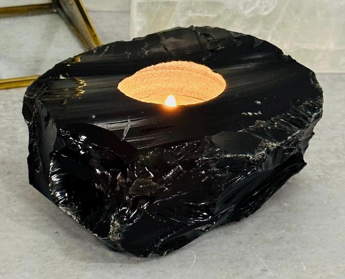 Black Obsidian Crystal Candle Holder