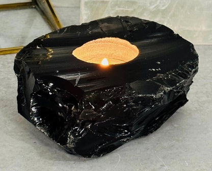 Black Obsidian Crystal Candle Holder