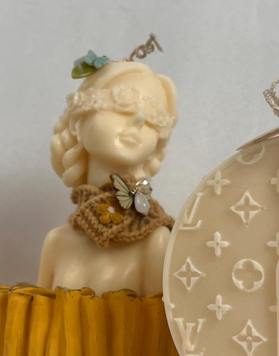 Blindfolded Sunflower Woman Sculptural Candle