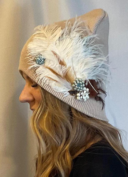 NEUTRAL Collection - Unique Feathered Flapper Fashionable Sparkly Winter Accessory