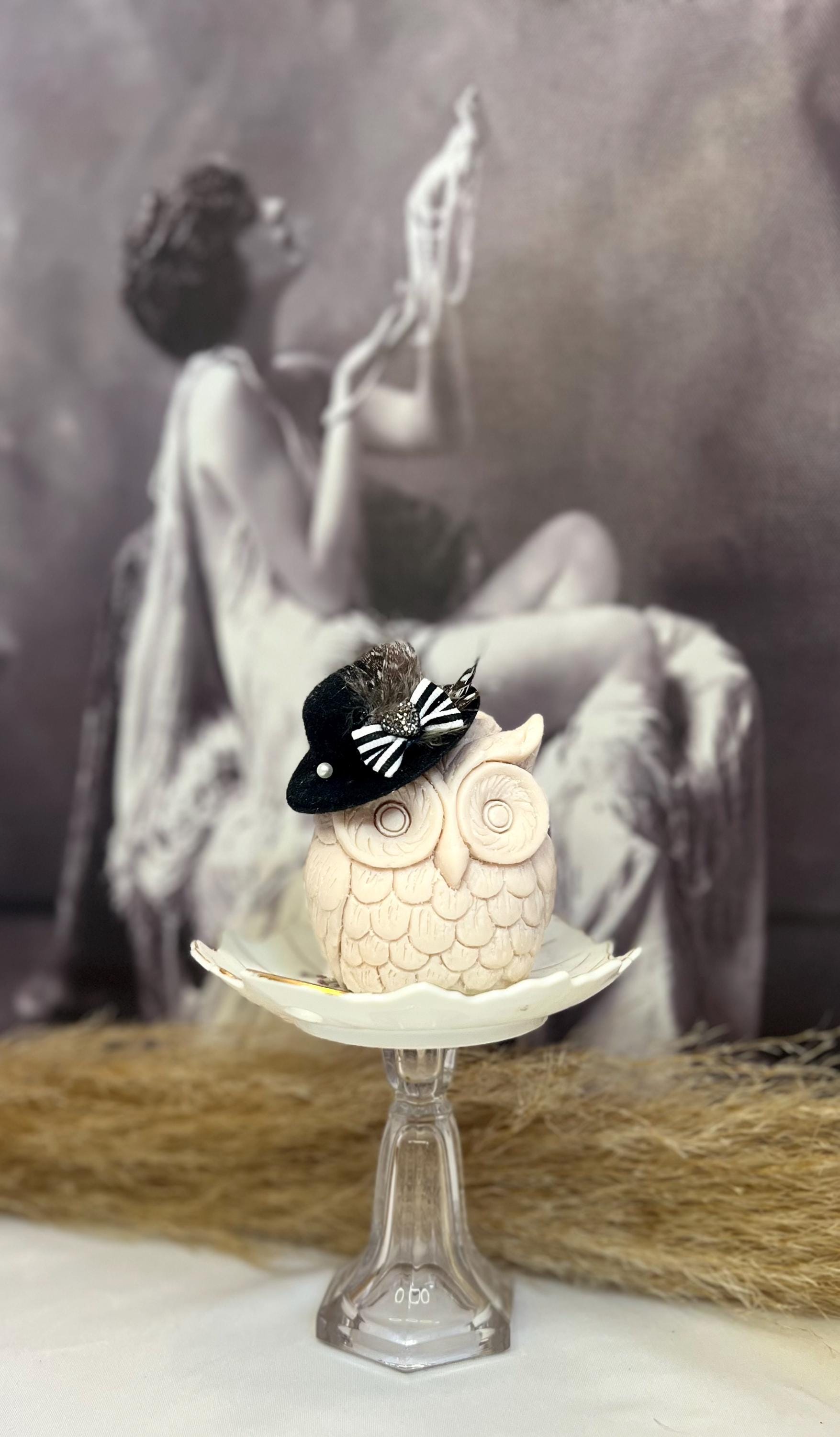 Handmade Soy Owl Candle - Decorative Embellished Design