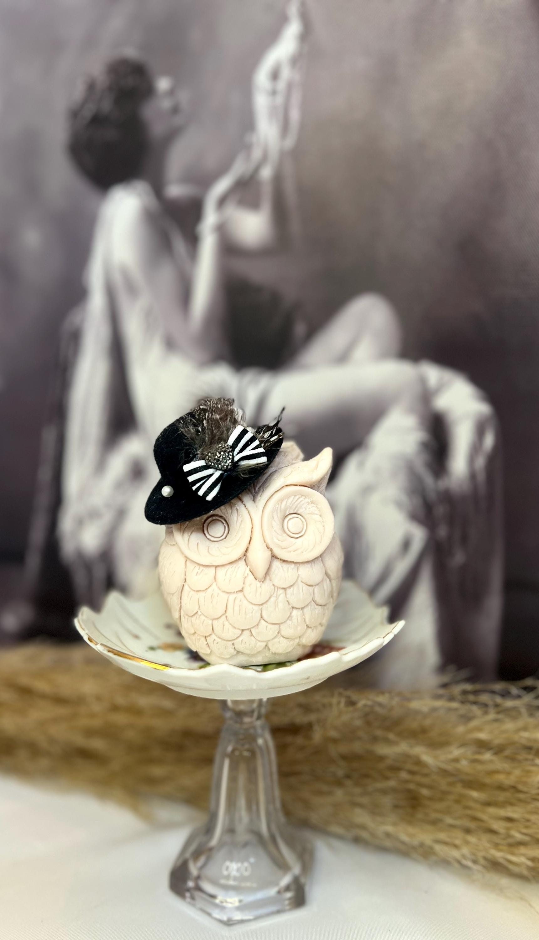Handmade Soy Owl Candle - Decorative Embellished Design