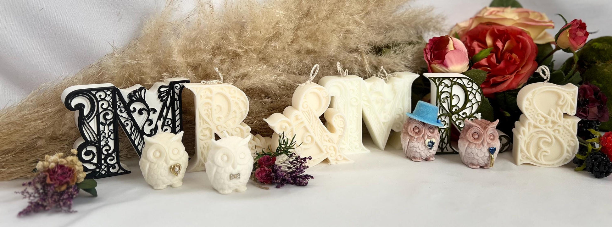 Fancy Mini Couple Owl Candles
