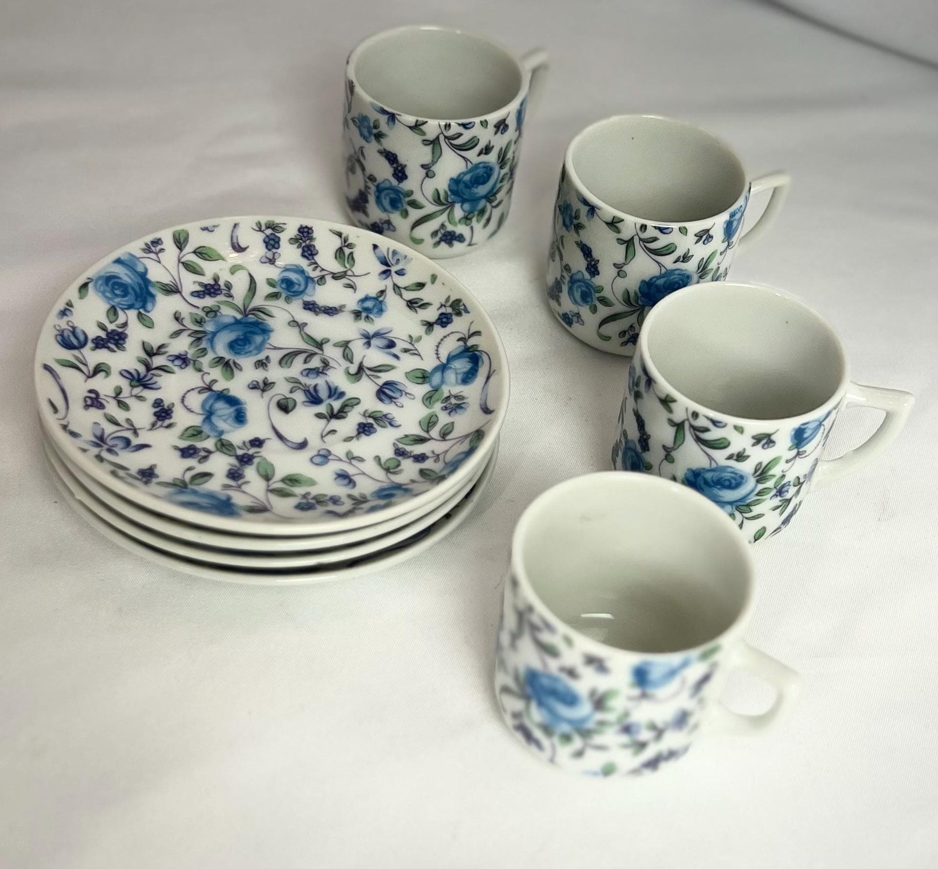 Demitasse Espresso Cup & Saucer Set - Blue Roses - Yellow Rose - Tea Time Party