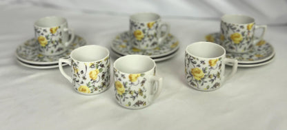 Demitasse Espresso Cup & Saucer Set - Blue Roses - Yellow Rose - Tea Time Party