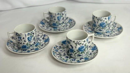 Demitasse Espresso Cup & Saucer Set - Blue Roses - Yellow Rose - Tea Time Party