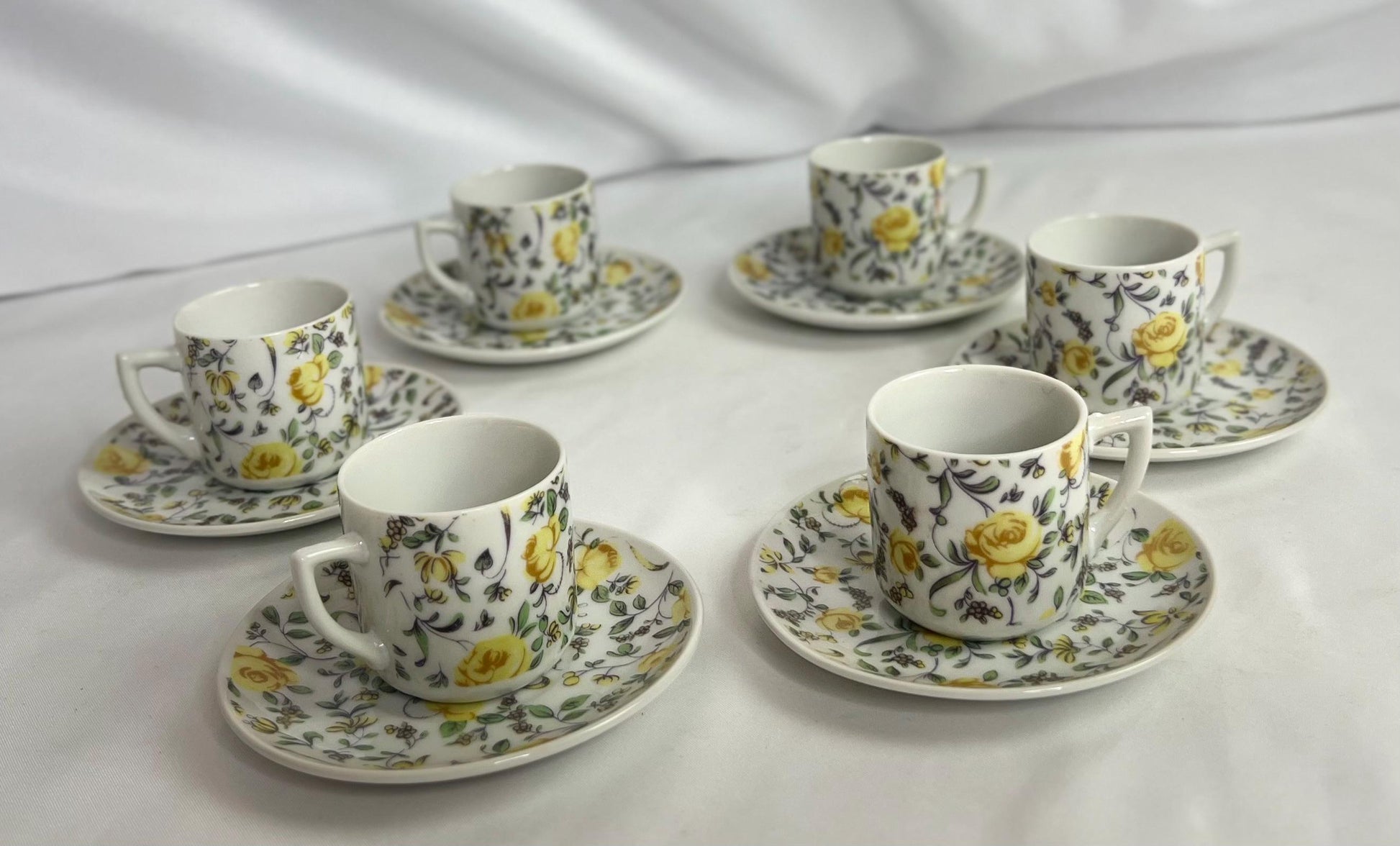 Demitasse Espresso Cup & Saucer Set - Blue Roses - Yellow Rose - Tea Time Party