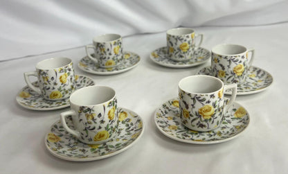 Demitasse Espresso Cup & Saucer Set - Blue Roses - Yellow Rose - Tea Time Party