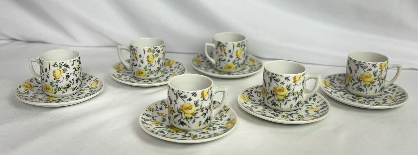 Demitasse Espresso Cup & Saucer Set - Blue Roses - Yellow Rose - Tea Time Party
