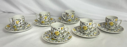 Demitasse Espresso Cup & Saucer Set - Blue Roses - Yellow Rose - Tea Time Party