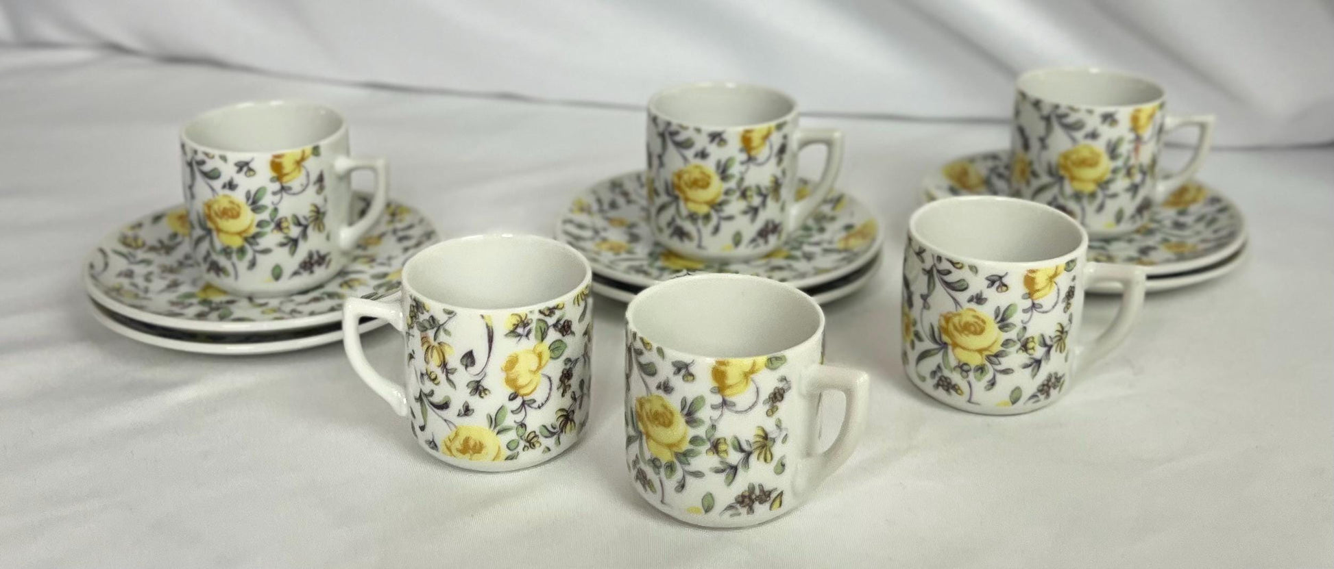 Demitasse Espresso Cup & Saucer Set - Blue Roses - Yellow Rose - Tea Time Party