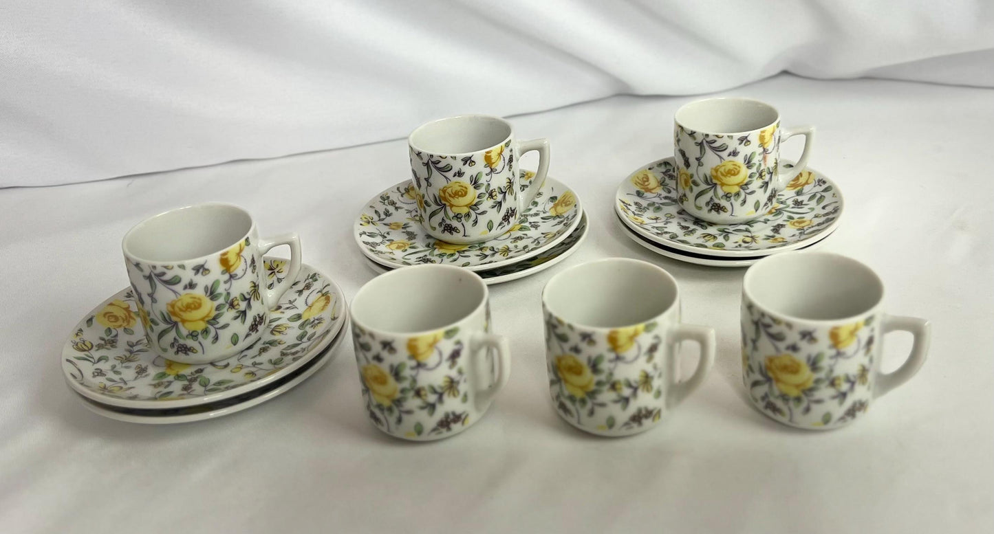 Demitasse Espresso Cup & Saucer Set - Blue Roses - Yellow Rose - Tea Time Party