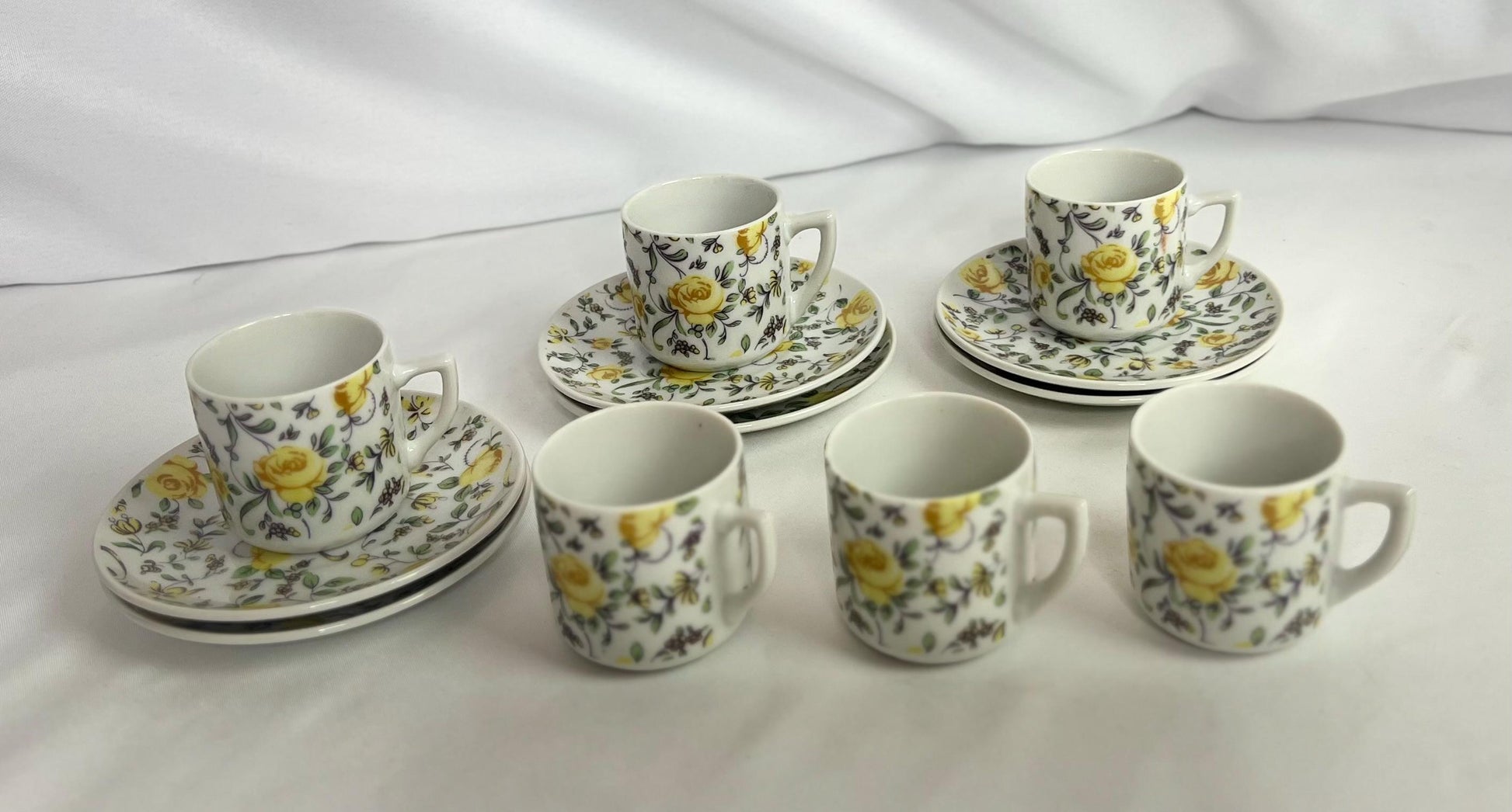 Demitasse Espresso Cup & Saucer Set - Blue Roses - Yellow Rose - Tea Time Party