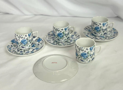 Demitasse Espresso Cup & Saucer Set - Blue Roses - Yellow Rose - Tea Time Party